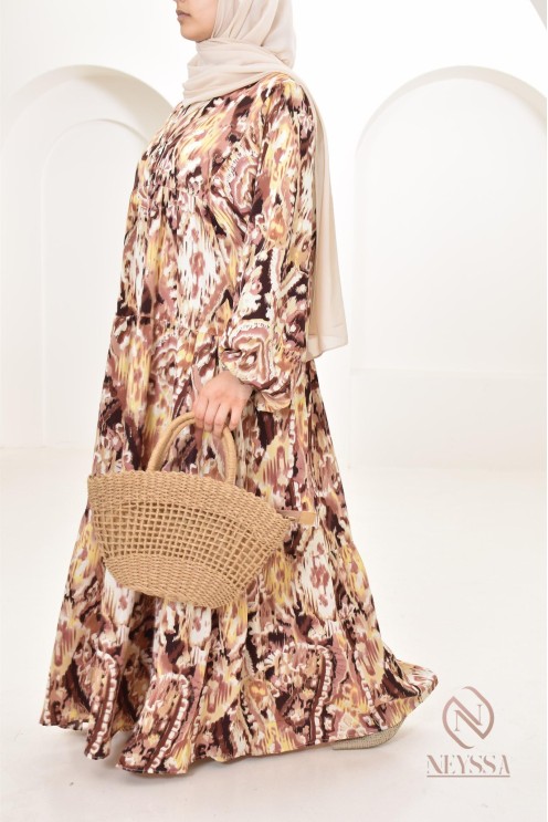 Long dress with colorful patterns, silky satin fabric ultra elegant