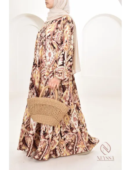 Long dress with colorful patterns, silky satin fabric ultra elegant