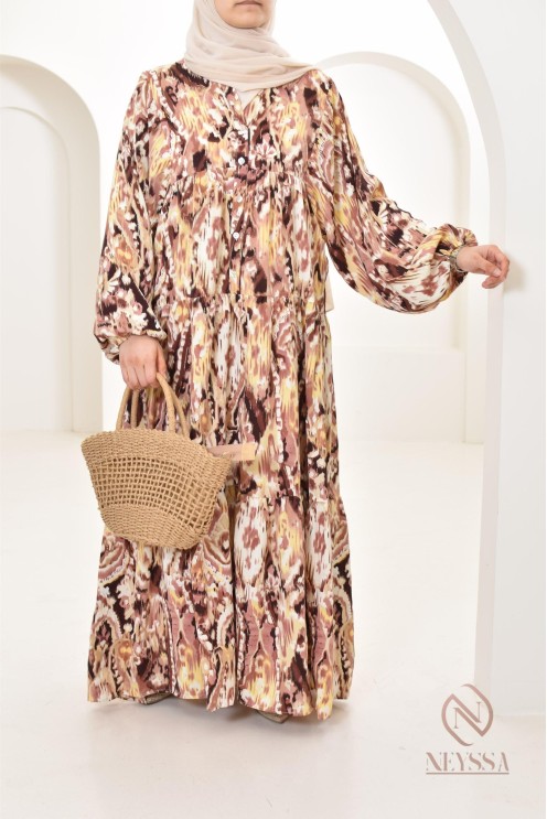 Long dress with colorful patterns, silky satin fabric ultra elegant