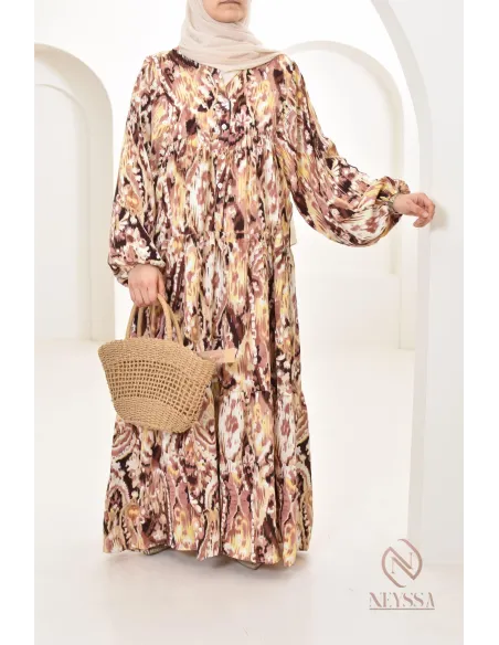 Long dress with colorful patterns, silky satin fabric ultra elegant