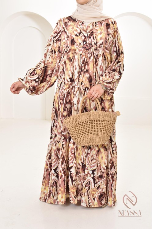 Long dress with colorful patterns, silky satin fabric ultra elegant