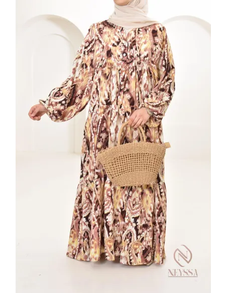 Long dress with colorful patterns, silky satin fabric ultra elegant