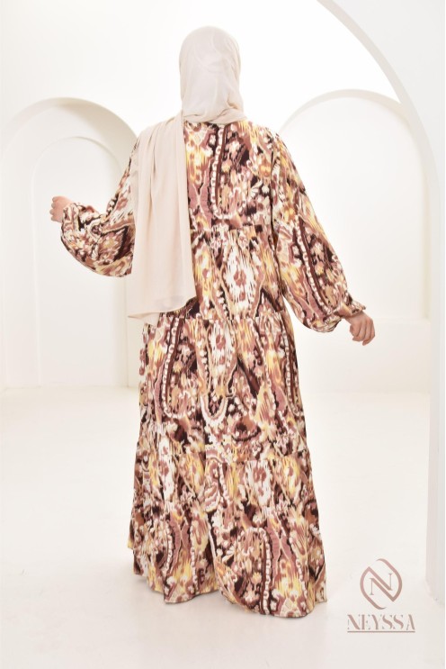 Long dress with colorful patterns, silky satin fabric ultra elegant