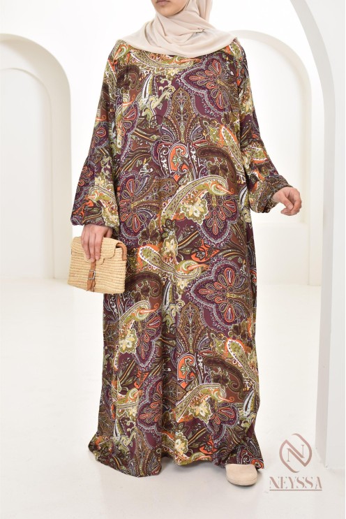 Robe longue aux motifs indiens, style bohème, coupe fluide