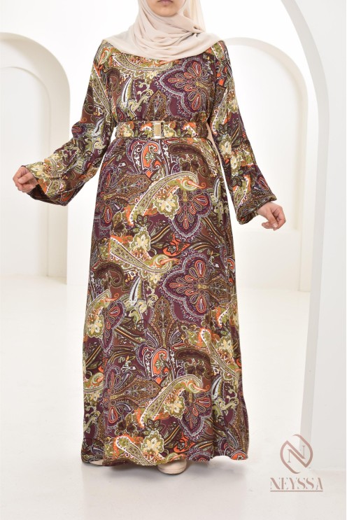 Robe longue aux motifs indiens, style bohème, coupe fluide
