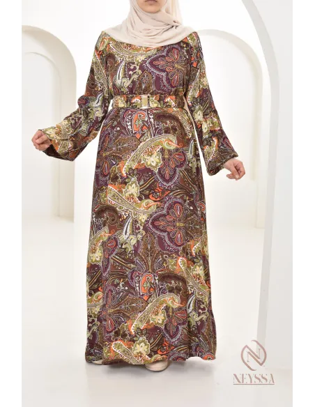 Robe longue aux motifs indiens, style bohème, coupe fluide