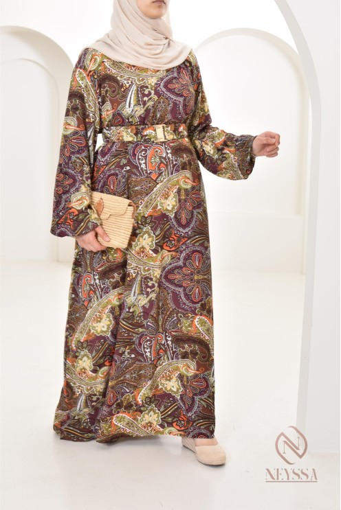 Robe longue aux motifs indiens, style bohème, coupe fluide