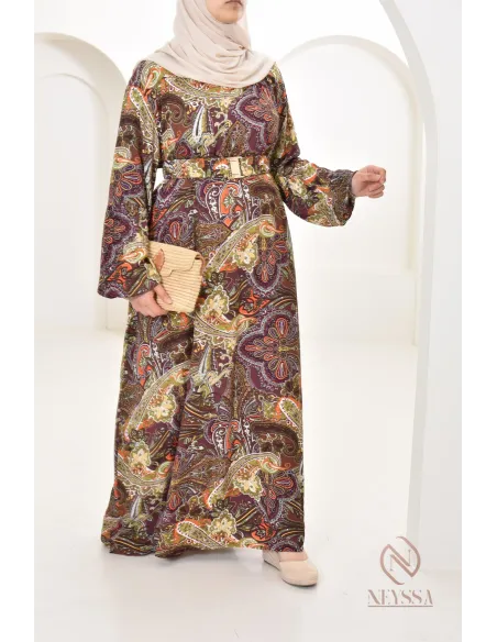 Robe longue aux motifs indiens, style bohème, coupe fluide