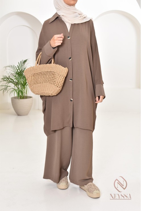 Ensemble 2 pièces : tuniques manches papillon et palazzo, tenue hyper fluide