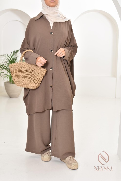 Ensemble 2 pièces : tuniques manches papillon et palazzo, tenue hyper fluide