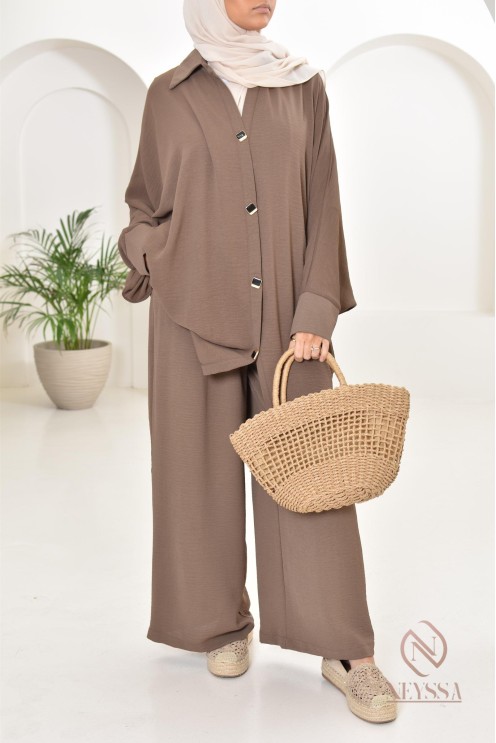 Ensemble 2 pièces : tuniques manches papillon et palazzo, tenue hyper fluide