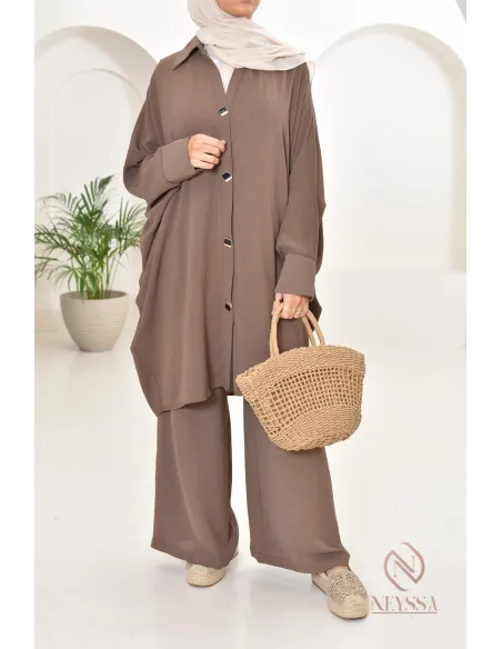 Ensemble 2 pièces : tuniques manches papillon et palazzo, tenue hyper fluide