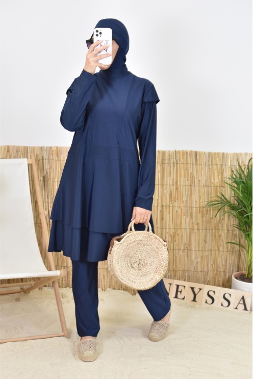 Burkini Femme 3 Pièces - Maillot De Bain Modeste Avec Hijab, Haut Manches Longues Et Pantalon | Protection UV, Confortable