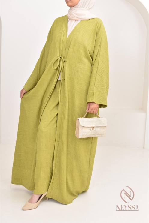 ensemble 2 pièces kimono long avec pantalon élastique outfit hijabi