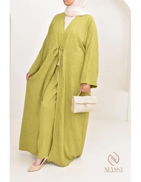 ensemble 2 pièces kimono long avec pantalon élastique outfit hijabi