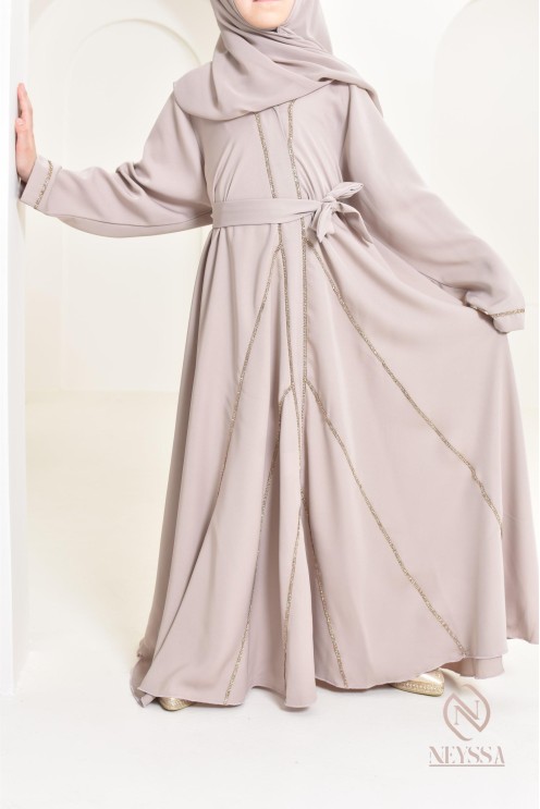 Abaya Dubaï nude pour petite  fille, tenue de l'Aïd 2024, idée cadeau