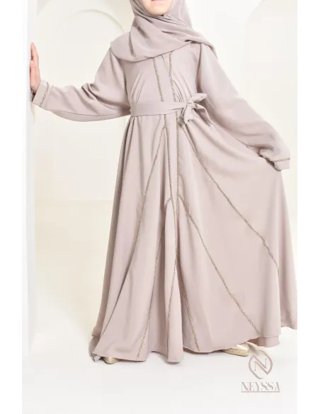 Abaya Dubaï nude pour petite  fille, tenue de l'Aïd 2024, idée cadeau