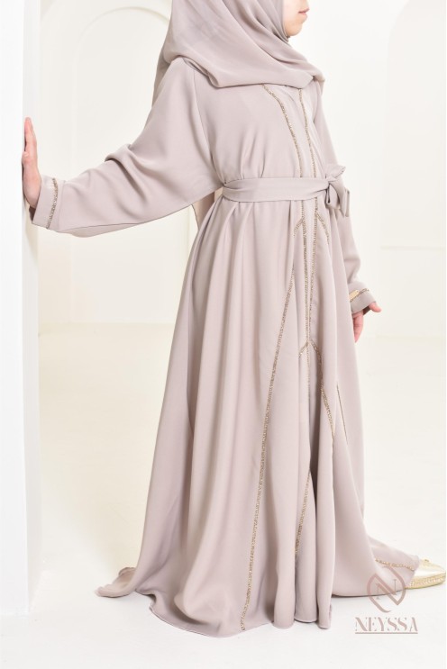 Abaya Dubaï nude pour petite  fille, tenue de l'Aïd 2024, idée cadeau