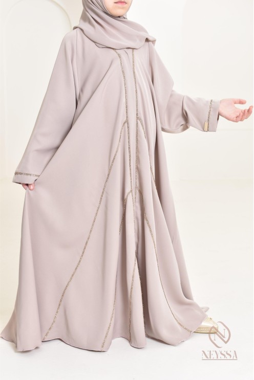 Abaya Dubaï nude pour petite  fille, tenue de l'Aïd 2024, idée cadeau