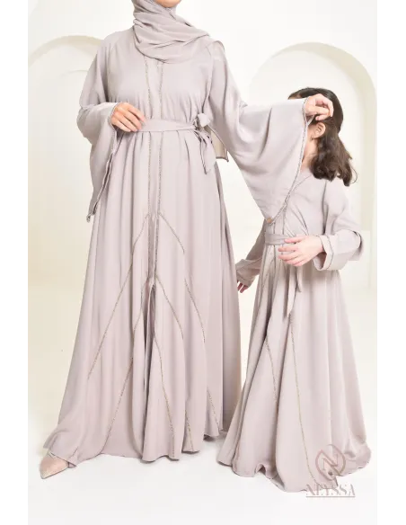 Abaya Dubaï nude pour petite  fille, tenue de l'Aïd 2024, idée cadeau