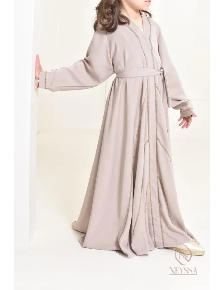 Abaya Dubaï nude pour petite  fille, tenue de l'Aïd 2024, idée cadeau