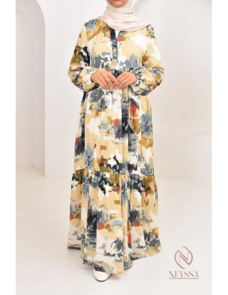 Robe bohème longue pour l'été 2024,  coupe modeste parfaite pour hijabi