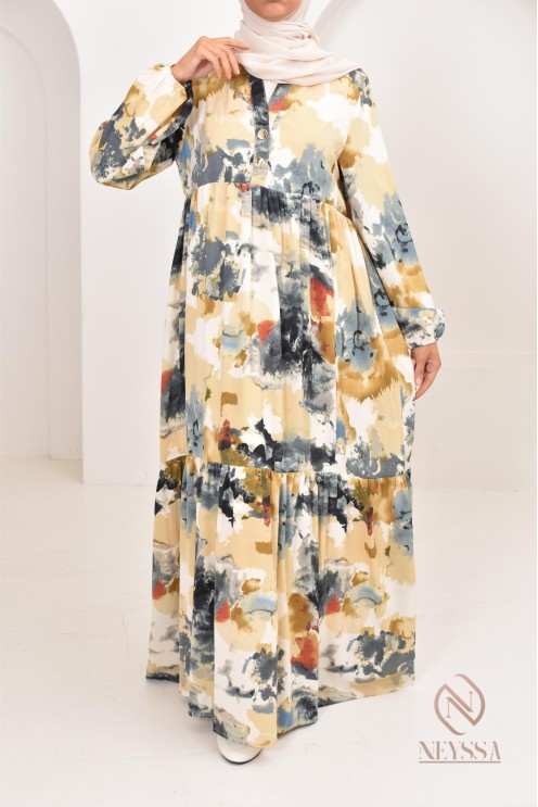 Robe bohème longue pour l'été 2024,  coupe modeste parfaite pour hijabi