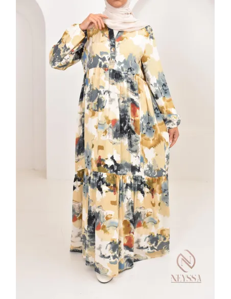 Robe bohème longue pour l'été 2024,  coupe modeste parfaite pour hijabi