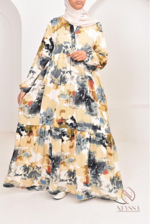 Robe bohème longue pour l'été 2024,  coupe modeste parfaite pour hijabi