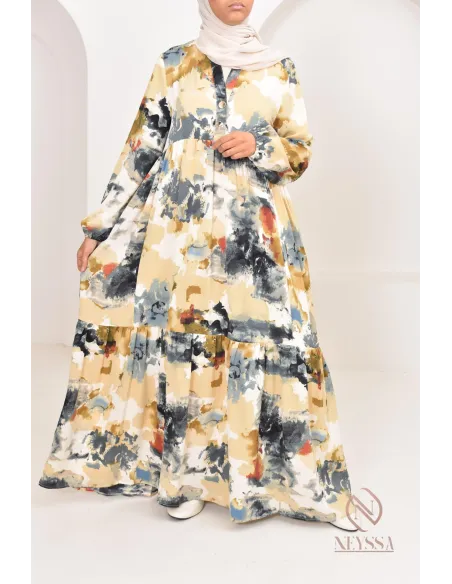 Robe bohème longue pour l'été 2024,  coupe modeste parfaite pour hijabi