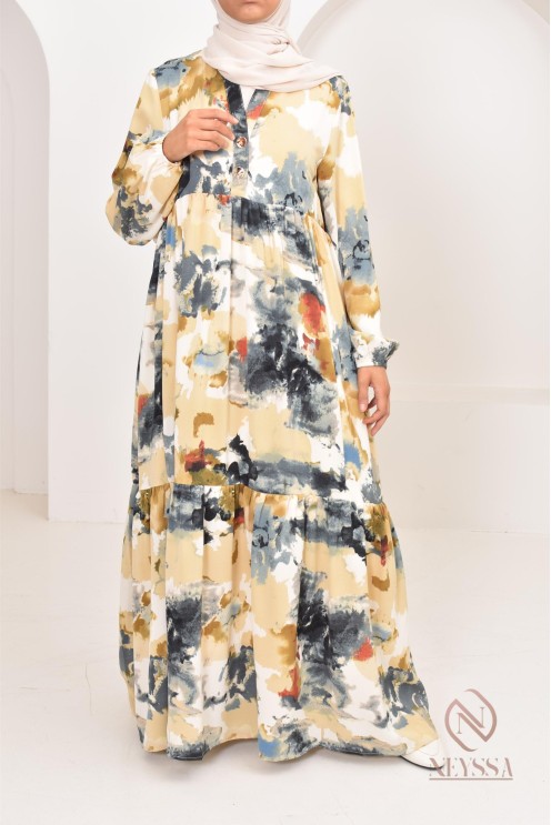 Robe bohème longue pour l'été 2024,  coupe modeste parfaite pour hijabi