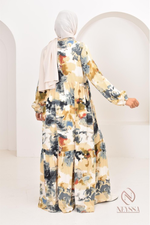Robe bohème longue pour l'été 2024,  coupe modeste parfaite pour hijabi