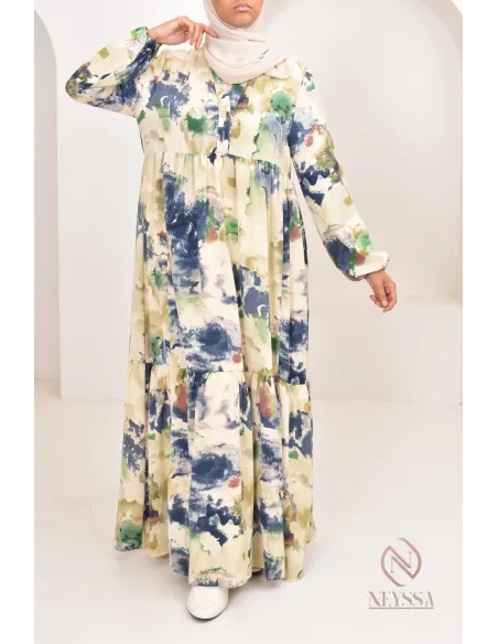 Longue robe bohème tendance été 2024, coupe modeste idéal femme voilée