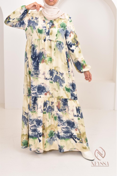 Longue robe bohème tendance été 2024, coupe modeste idéal femme voilée