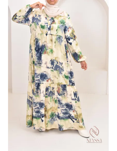 Longue robe bohème tendance été 2024, coupe modeste idéal femme voilée