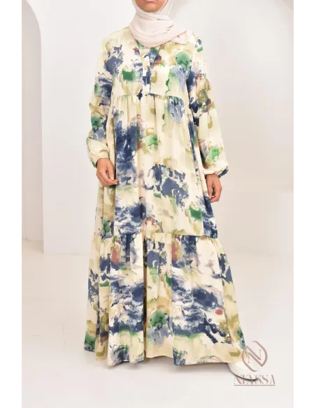 Longue robe bohème tendance été 2024, coupe modeste idéal femme voilée