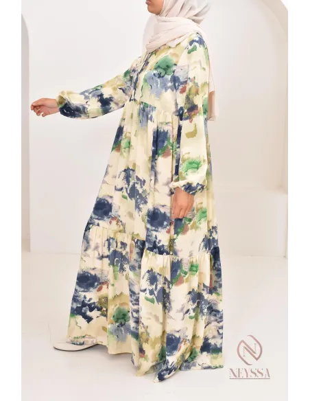 Longue robe bohème tendance été 2024, coupe modeste idéal femme voilée