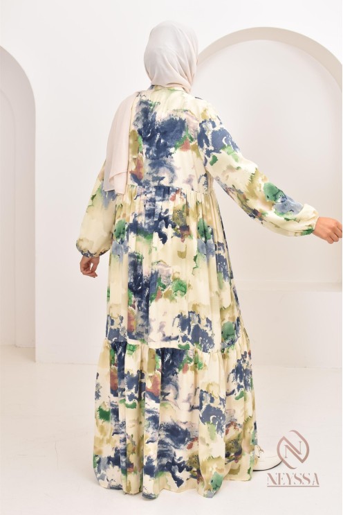 Longue robe bohème tendance été 2024, coupe modeste idéal femme voilée