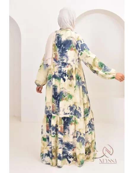 Longue robe bohème tendance été 2024, coupe modeste idéal femme voilée