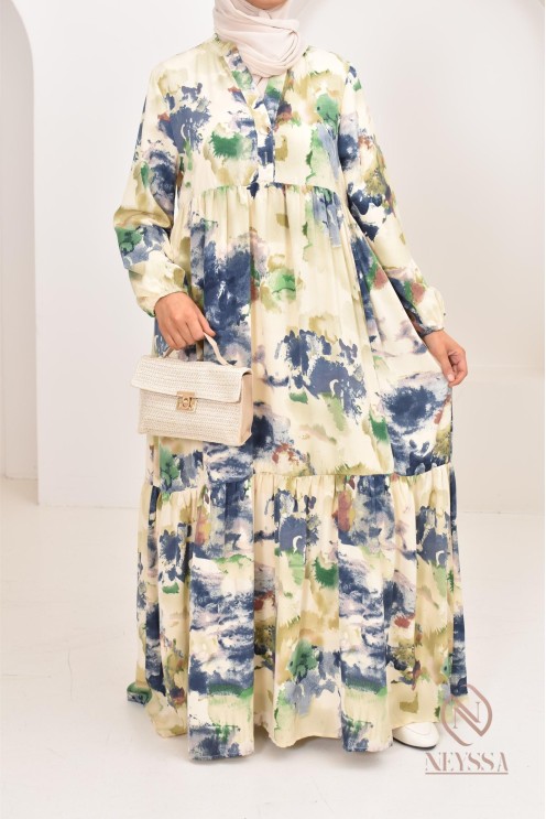 Longue robe bohème tendance été 2024, coupe modeste idéal femme voilée