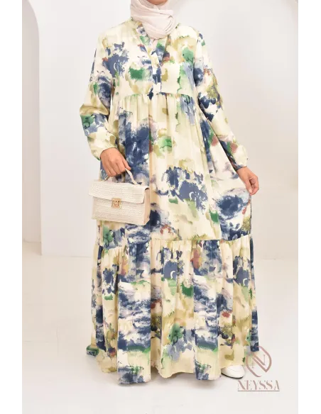 Longue robe bohème tendance été 2024, coupe modeste idéal femme voilée