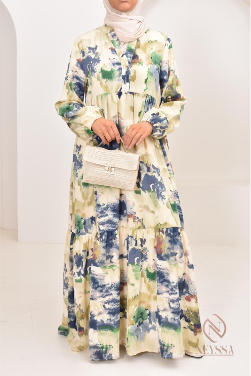 Longue robe bohème tendance été 2024, coupe modeste idéal femme voilée