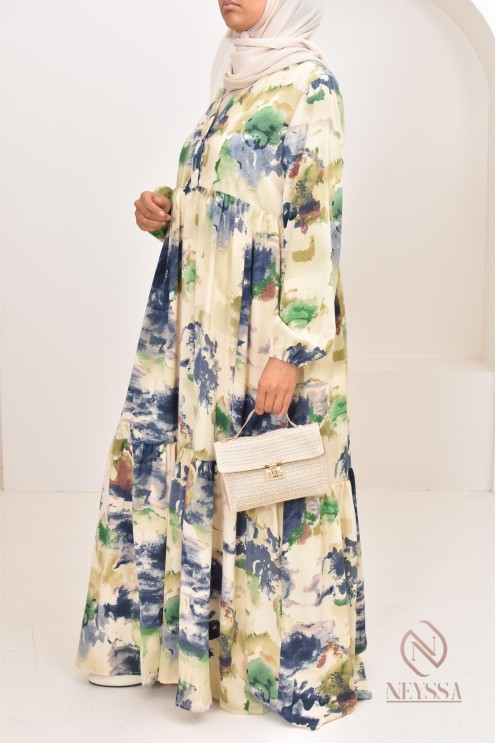 Longue robe bohème tendance été 2024, coupe modeste idéal femme voilée