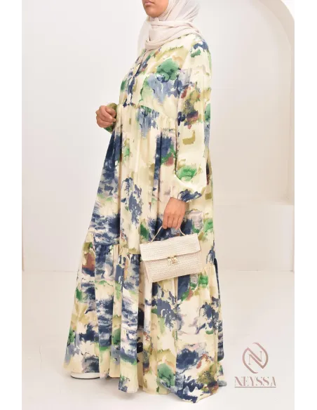 Longue robe bohème tendance été 2024, coupe modeste idéal femme voilée