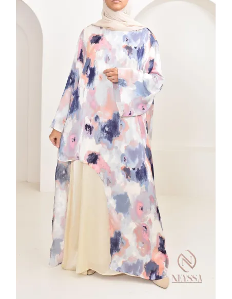 tunique longue asymétrique avec sous robe, tissu fluide léger été 2024