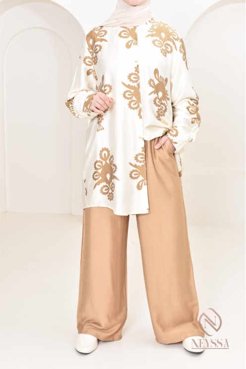 SoLu DAY8 Ensemble Été Fille 8-13 Ans - Chemise Manche Longue + Pantalon Large Chic Décontracté