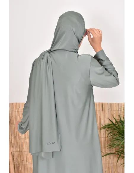 Hijab de bain à nouer kaki pour compléter son burkini, résistant et opaque