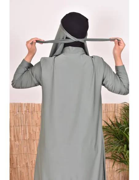 Hijab de bain à nouer kaki pour compléter son burkini, résistant et opaque