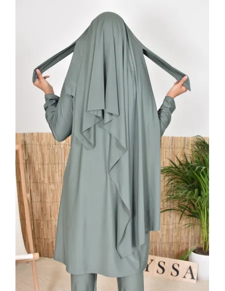Hijab de bain à nouer kaki pour compléter son burkini, résistant et opaque