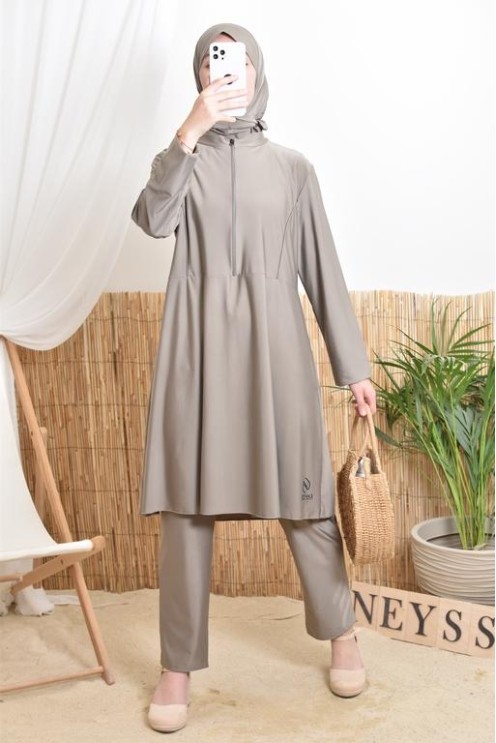 3-teiliger Badeburkini mit integrierter Kapuze aus strapazierfähigem, blickdichtem Material